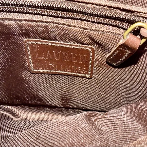 Vintage Lauren Ralph Lauren Brown Nylon Crossbody Bag with Gold Crest - Picture 5 of 6